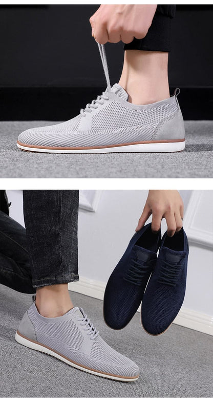 Herresko Sneakers – Pustende Strikket Overdel – Komfortabel Gummisåle – Snøring