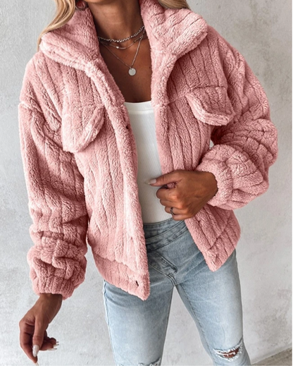 Women's Teddy Jacket – Oversized Fit – Soft Texture – Buttons – Relaxed Style