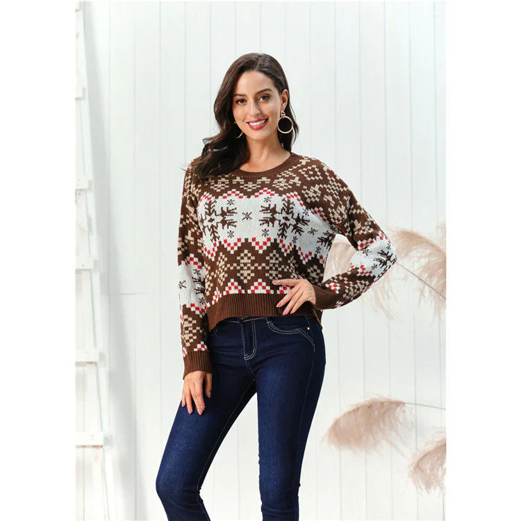 Women's Sweater – Wool Blend – Relaxed Fit – Patterned Design – Ribbed Edge
