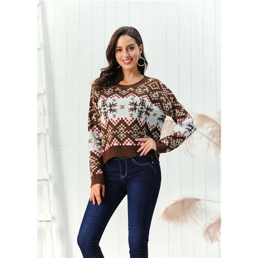 Women's Sweater – Wool Blend – Relaxed Fit – Patterned Design – Ribbed Edge