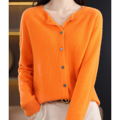 Dame Cardigan - Myk Ull-Kasjmir - Rund Hals - Knappelukking - Komfortabel Passform
