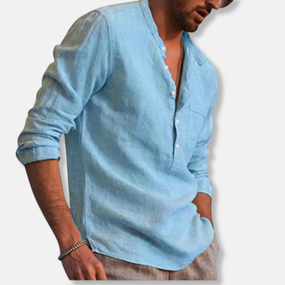 Alessio Linen Relaxed Fit Henley Shirt | Long Sleeve Henley Shirt