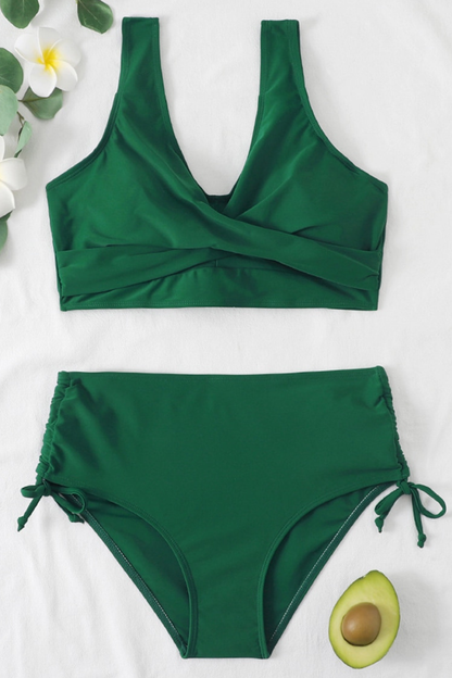 Women's Bikini - Wrap Design V-neck - Wide Strap - High Waist Adjustable Ruching