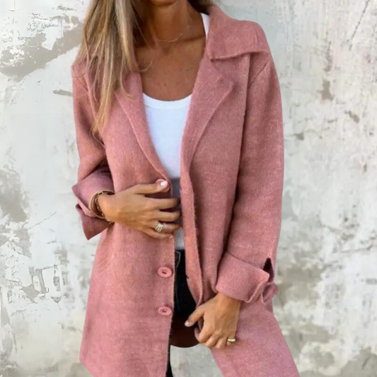 Coat for women - Wool blend - Classic cut - Button closure - Lapel collar
