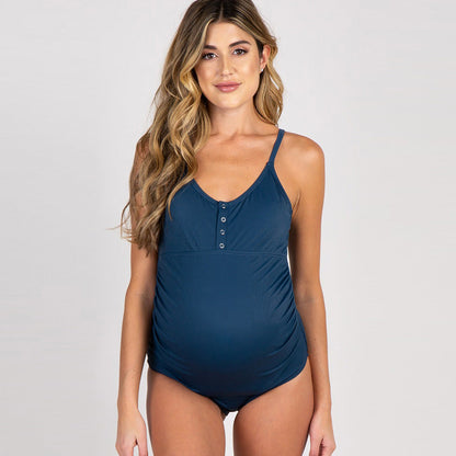 Women's Swimsuit for Pregnant – Stretch Fit – Ribbed Texture – Adjustable Straps