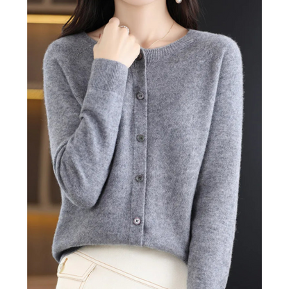 Dame Cardigan - Myk Ull-Kasjmir - Rund Hals - Knappelukking - Komfortabel Passform