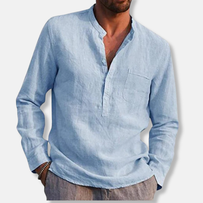 Alessio Linen Relaxed Fit Henley Shirt | Long Sleeve Henley Shirt