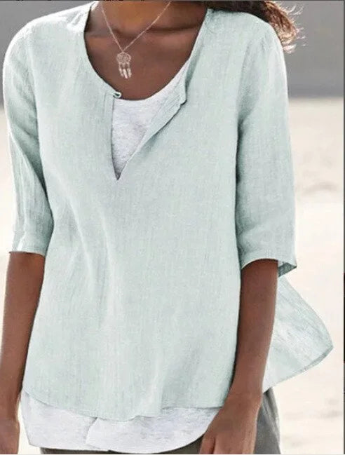 Women's Blouse – Relaxed Fit – Layered Design – Breathable Fabric – Half-Length Sleeve