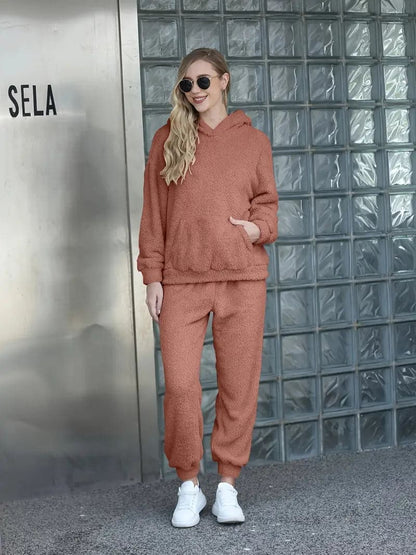Women's Cozy Set - Soft Sherpa Fleece - Oversized Hoodie & Pants - Comfortable Fit