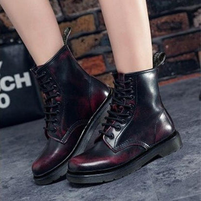 Dame Combat Boots - Skinn - Snøring - Ankelhøy - Robust Gummisåle