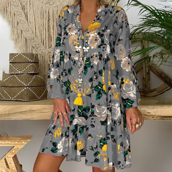 Loose Shirt Dress for Women - Lively Floral Design