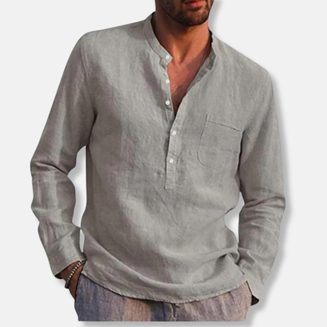 Alessio Linen Relaxed Fit Henley Shirt | Long Sleeve Henley Shirt