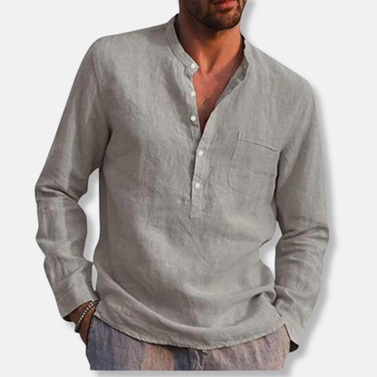 Alessio Linen Relaxed Fit Henley Shirt | Long Sleeve Henley Shirt