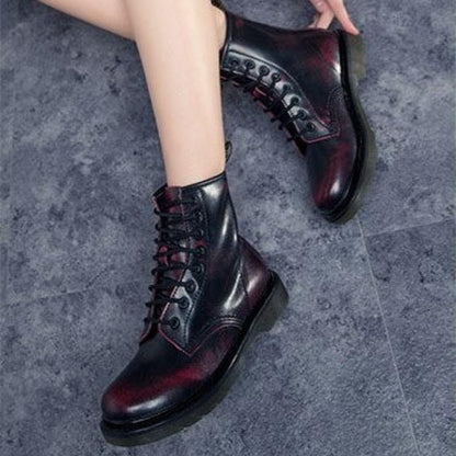 Dame Combat Boots - Skinn - Snøring - Ankelhøy - Robust Gummisåle