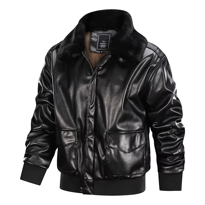 Men's Leather Jacket – Regular Fit – Zipper Closure – Ribbed Cuffs