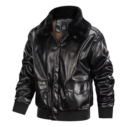 Men's Leather Jacket – Regular Fit – Zipper Closure – Ribbed Cuffs