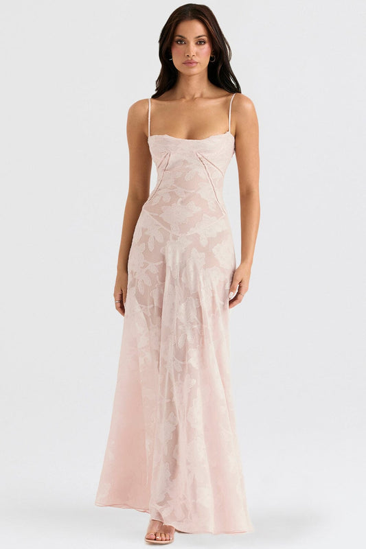 Women's Maxi Dress – Slim Fit – Light Chiffon – Floral Print – Thin Straps