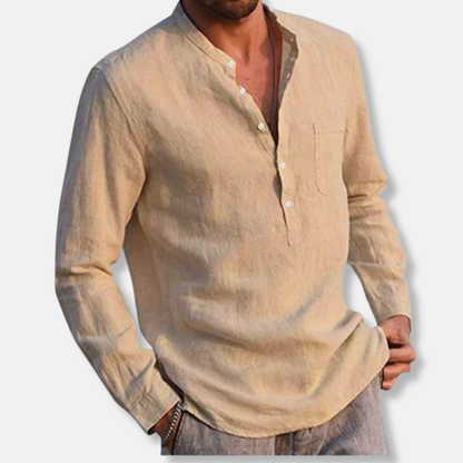 Alessio Linen Relaxed Fit Henley Shirt | Long Sleeve Henley Shirt