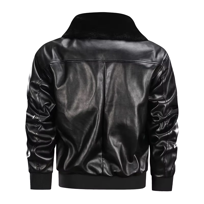 Men's Leather Jacket – Regular Fit – Zipper Closure – Ribbed Cuffs