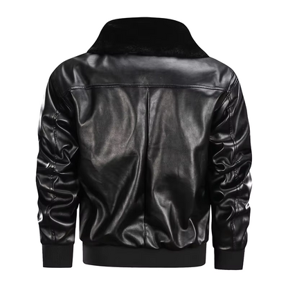 Men's Leather Jacket – Regular Fit – Zipper Closure – Ribbed Cuffs