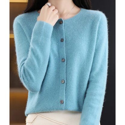 Dame Cardigan - Myk Ull-Kasjmir - Rund Hals - Knappelukking - Komfortabel Passform