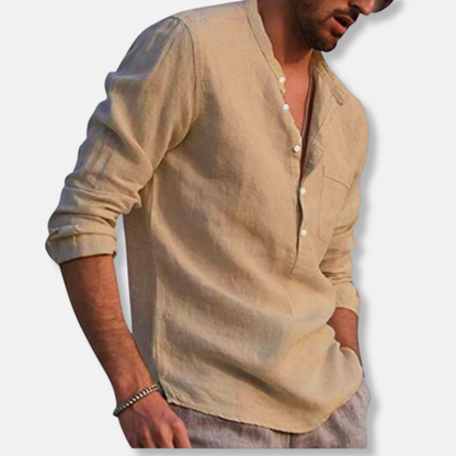 Alessio Linen Relaxed Fit Henley Shirt | Long Sleeve Henley Shirt