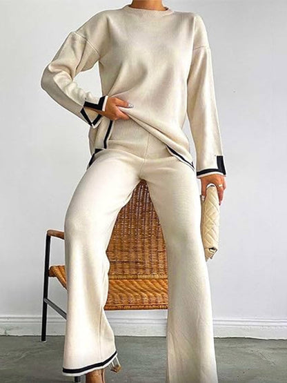 Women's Lounge Set – Relaxed Fit – Soft Knit – Long Sleeve – Full Length