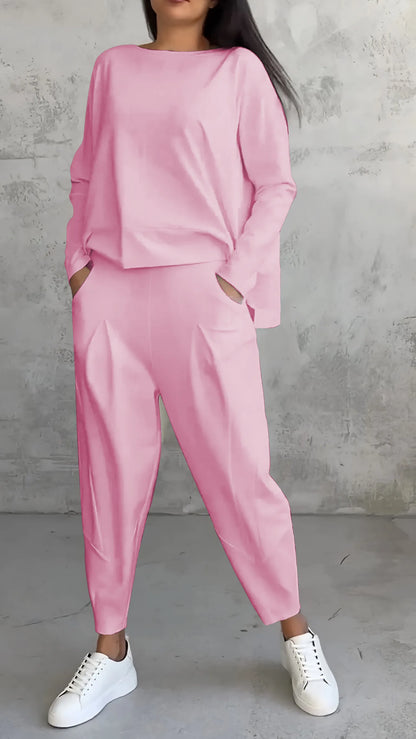 Women's Two-Piece Set – Relaxed Fit – Long-Sleeved Top and Harem Pants – Breathable Fabric