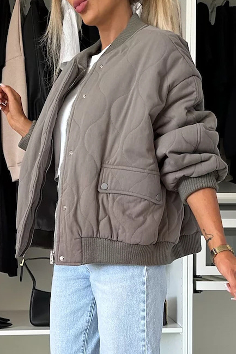 Women's Jacket – Quilted Design – Relaxed Fit – Snap Button – Ribbed Edge