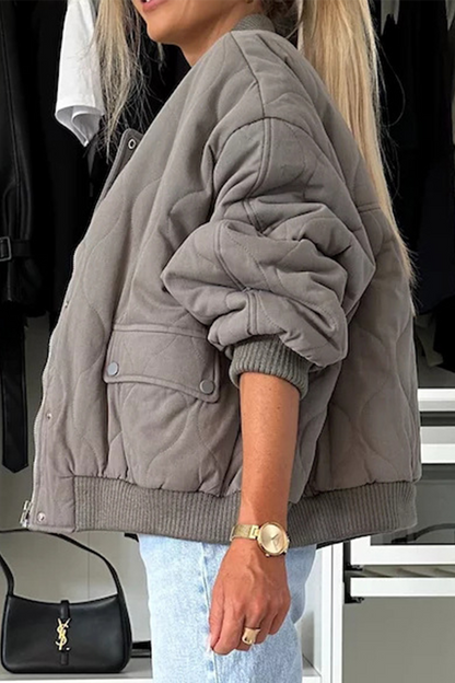 Women's Jacket – Quilted Design – Relaxed Fit – Snap Button – Ribbed Edge