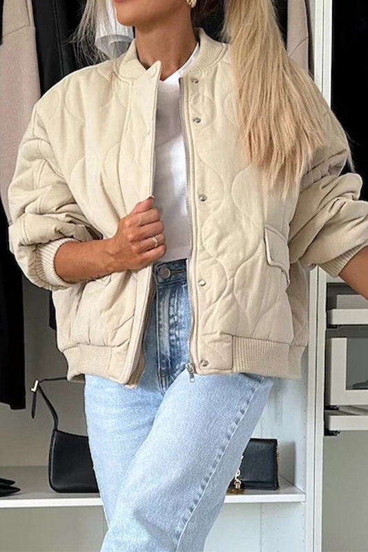 Women's Jacket – Quilted Design – Relaxed Fit – Snap Button – Ribbed Edge