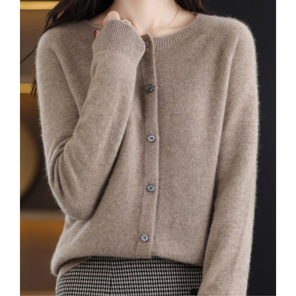 Dame Cardigan - Myk Ull-Kasjmir - Rund Hals - Knappelukking - Komfortabel Passform
