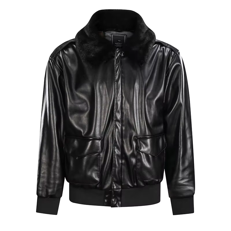 Men's Leather Jacket – Regular Fit – Zipper Closure – Ribbed Cuffs
