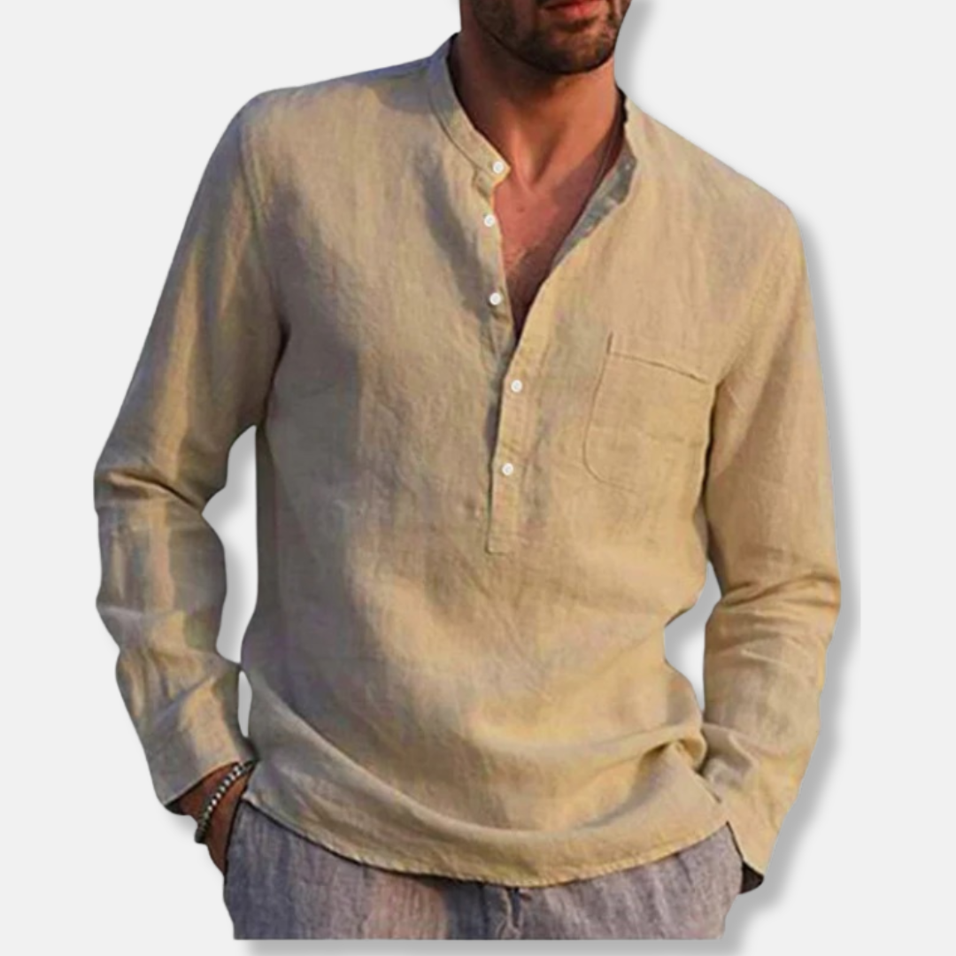 Alessio Linen Relaxed Fit Henley Shirt | Long Sleeve Henley Shirt