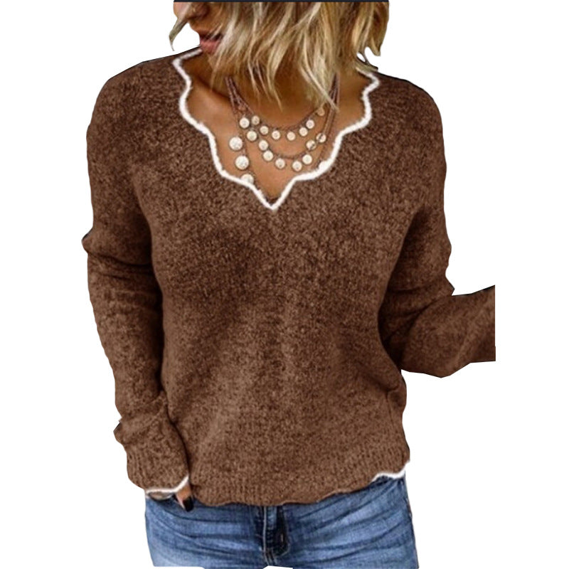 Women's Sweater – Wool Knit – Relaxed Fit – Wavy Neckline – Soft Everyday Style