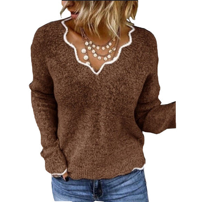 Women's Sweater – Wool Knit – Relaxed Fit – Wavy Neckline – Soft Everyday Style