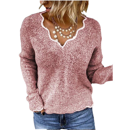 Women's Sweater – Wool Knit – Relaxed Fit – Wavy Neckline – Soft Everyday Style