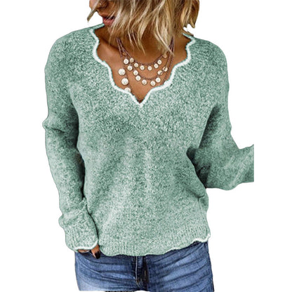 Women's Sweater – Wool Knit – Relaxed Fit – Wavy Neckline – Soft Everyday Style