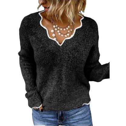 Women's Sweater – Wool Knit – Relaxed Fit – Wavy Neckline – Soft Everyday Style