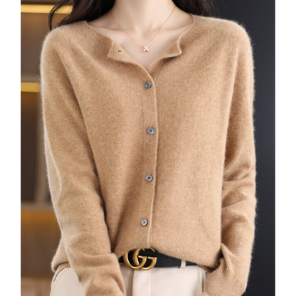 Dame Cardigan - Myk Ull-Kasjmir - Rund Hals - Knappelukking - Komfortabel Passform