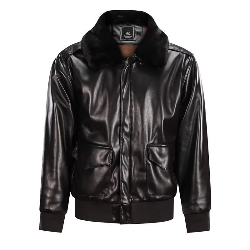 Men's Leather Jacket – Regular Fit – Zipper Closure – Ribbed Cuffs