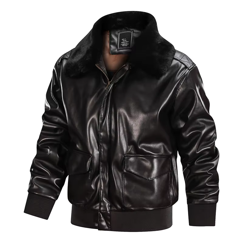 Men's Leather Jacket – Regular Fit – Zipper Closure – Ribbed Cuffs