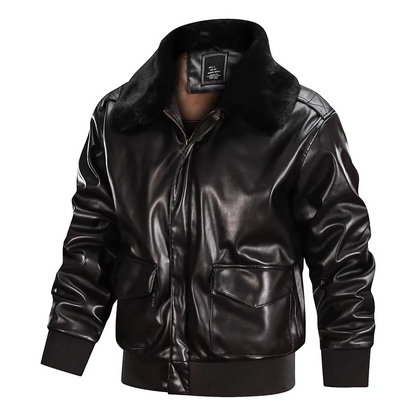 Men's Leather Jacket – Regular Fit – Zipper Closure – Ribbed Cuffs
