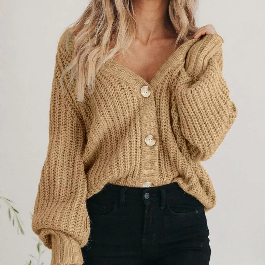 Martina Relaxed Fit Cardigan | Balloon Sleeves V-Neck Cardigan