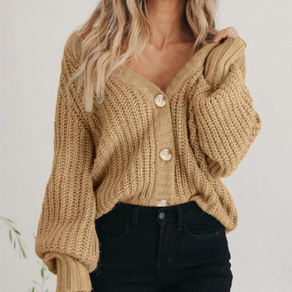 Martina Relaxed Fit Cardigan | Balloon Sleeves V-Neck Cardigan