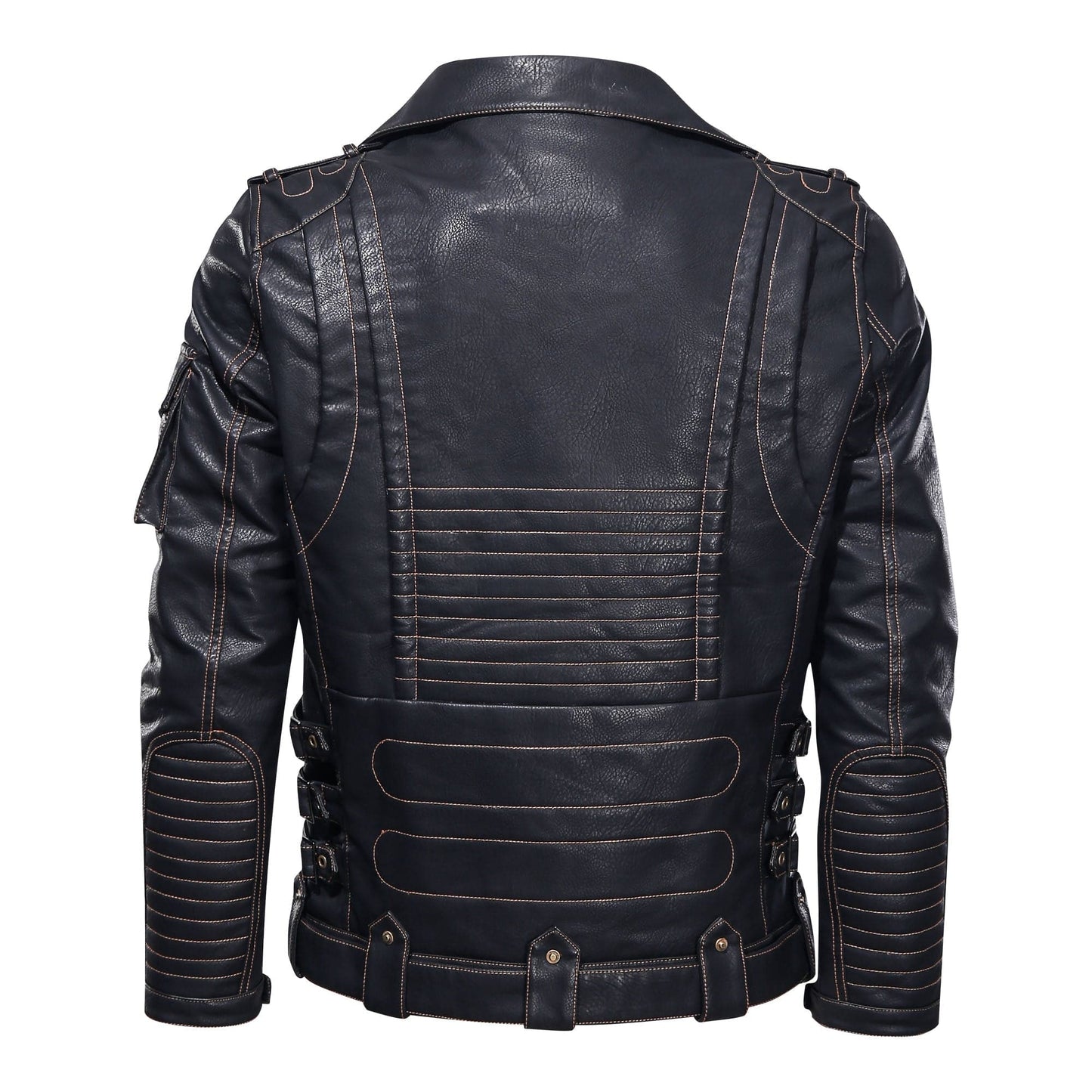 Herre Skinnjakke – Bikerstil – Asymmetrisk Glidelås – Belte i Midjen – Flere Lommer