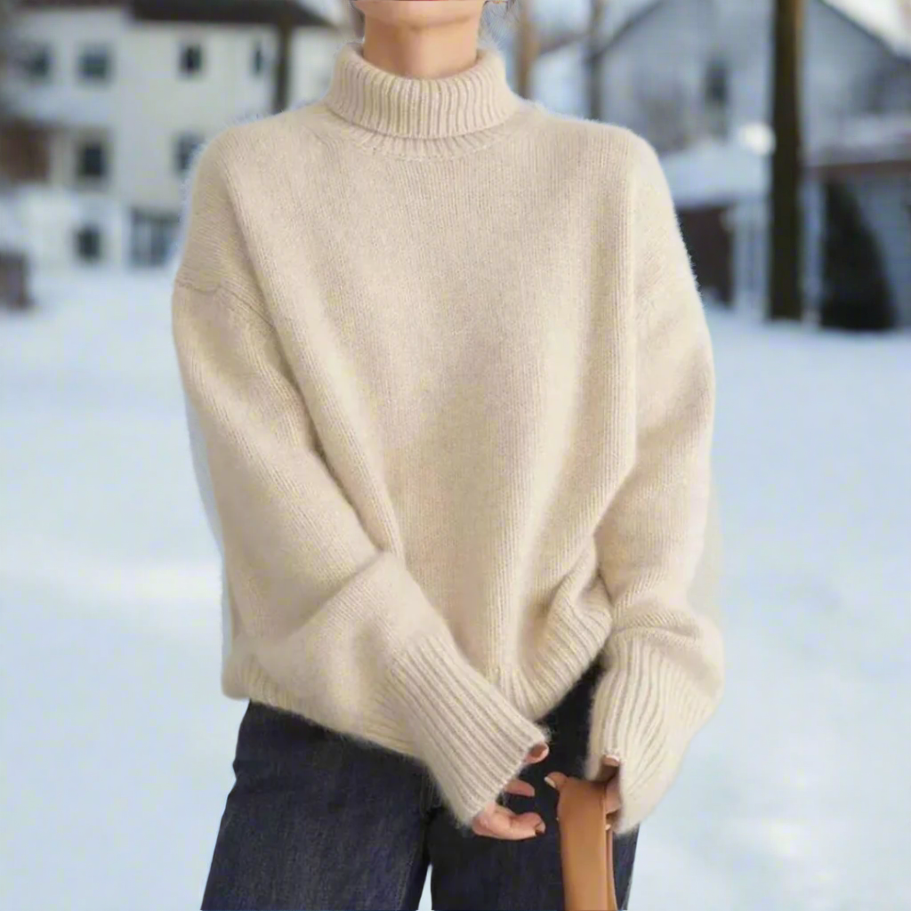 Women's High-Neck Sweater - Wool Blend - Oversized Fit - Soft Knitted Comfort