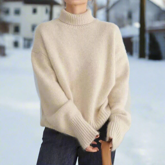Women's High-Neck Sweater - Wool Blend - Oversized Fit - Soft Knitted Comfort