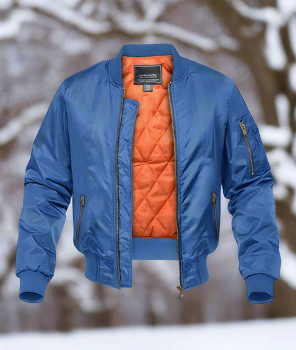 Men's Bomber Jacket - Quilted Lining - Ribbed Edge - Zipper Pockets