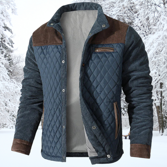 Men's Padded Jacket – Diamond Pattern – Contrast Details – Zippered Pockets